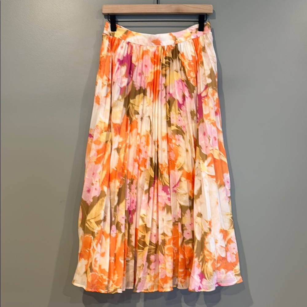 Rachel Parcell Orange A-Line Midi Skirt Pleated
